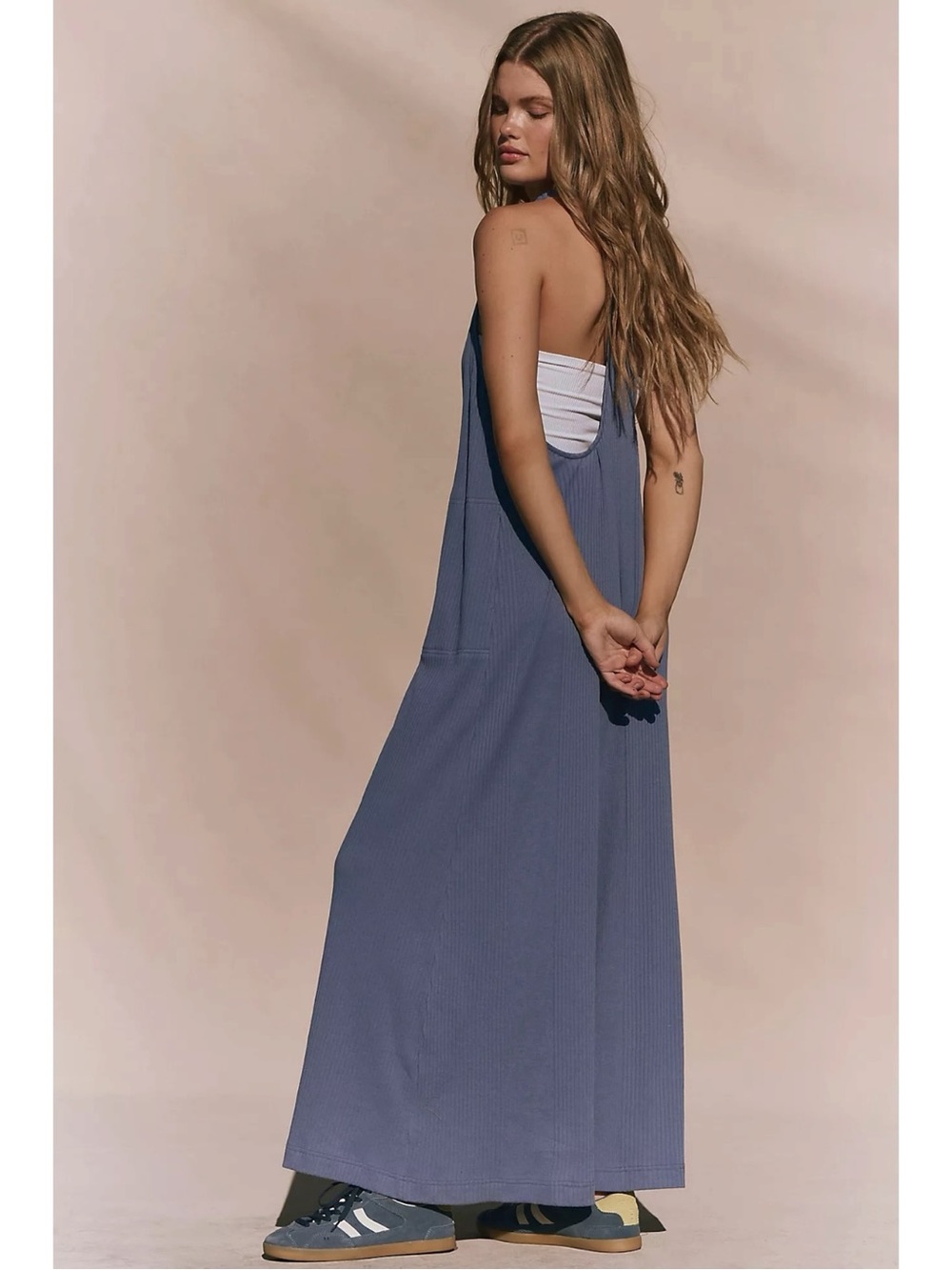 Free People Bohemian Zena One Piece Wide Leg Jumpsuit Periwinkle Blue Medium NWT - Picture 6 of 11